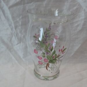 PartyLite Clear Glass Vase with Pink and Green Accents